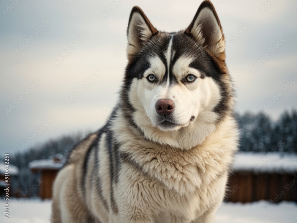 Fototapeta premium Siberian husky on snow background