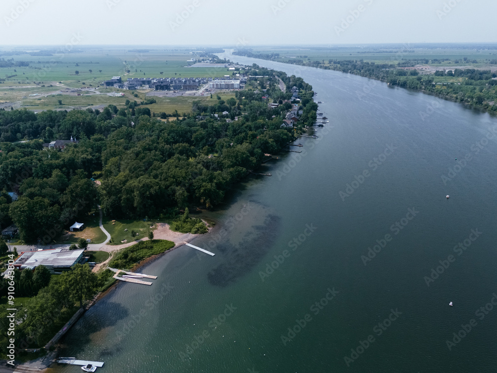 Fototapeta premium Drone view of Mont-Saint-Hilaire and river Richelieu.