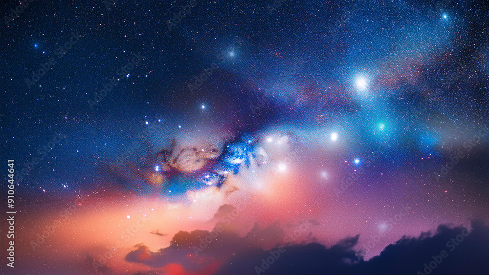 Naklejka premium Starry night cosmos. Universe science astronomy. Colorful space galaxy cloud nebula. Illustration for cover, card, postcard, interior design, banner, poster, brochure or presentation