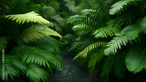 Lush Tropical Rainforest Background with Tranquil Stream - Perfect for Nature-Inspired Designs!