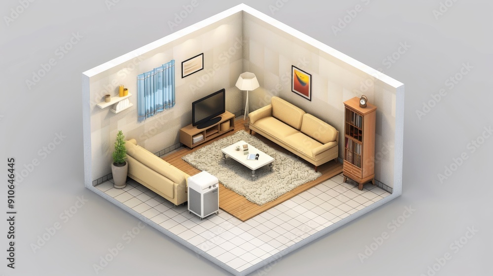 3d rendering isometric room interior. 3d rendering isometric room interior.