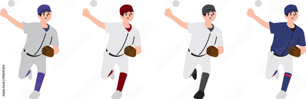 野球の様々なユニフォームでピッチングをするピッチャー 野球の様々なユニフォームでピッチングをするピッチャー