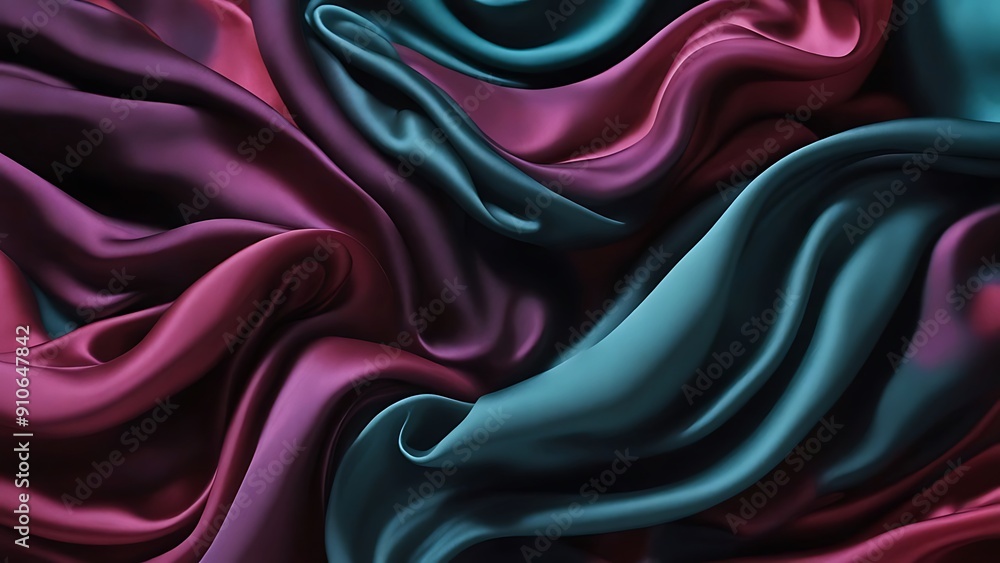 Fototapeta premium Flowing Fabric: Silk fabric captured mid-movement, creating fluid, flowing shapes that suggest motion and grace, with rich, deep colors.