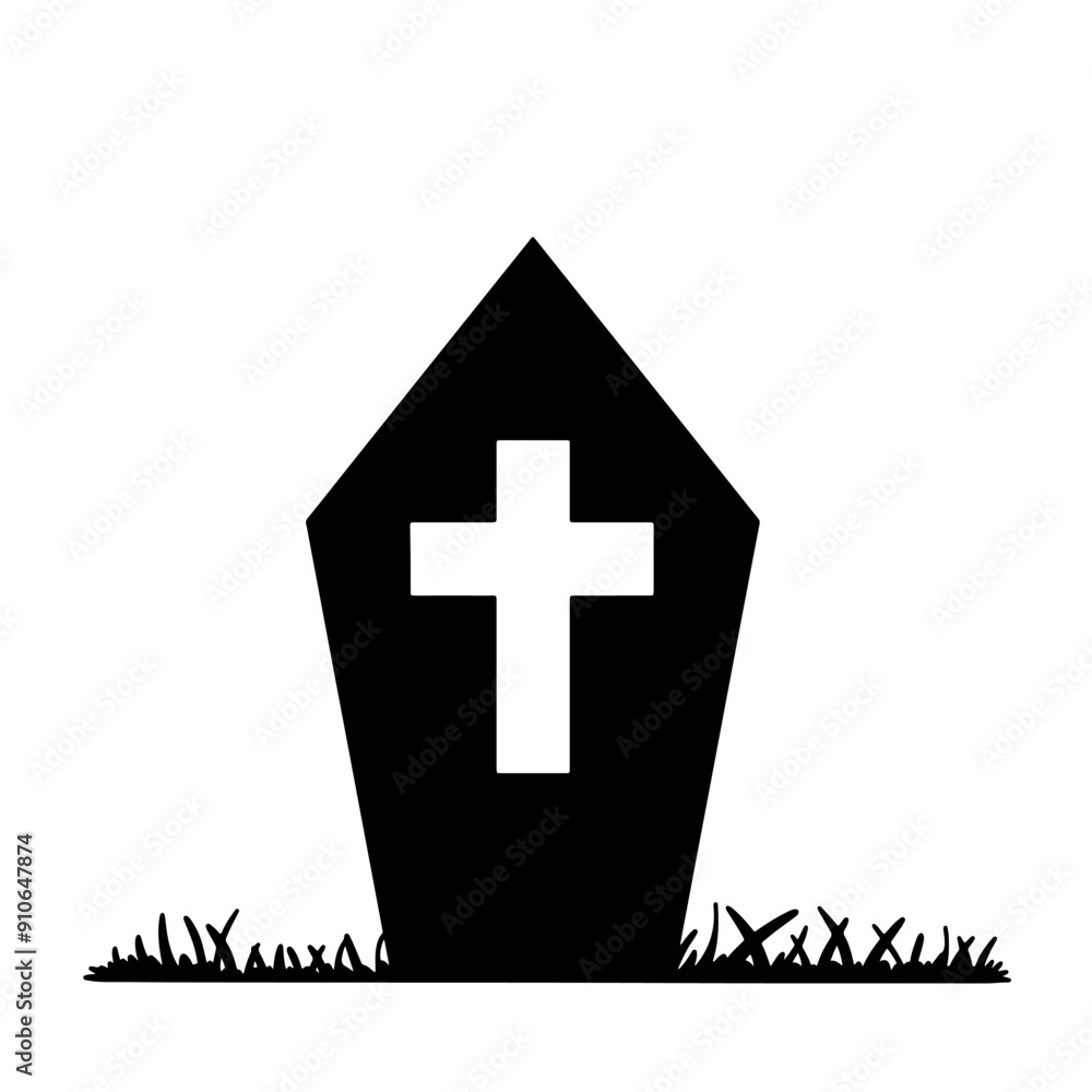 Obraz premium Gravestone silhouette isolated on transparent background. Vector illustration