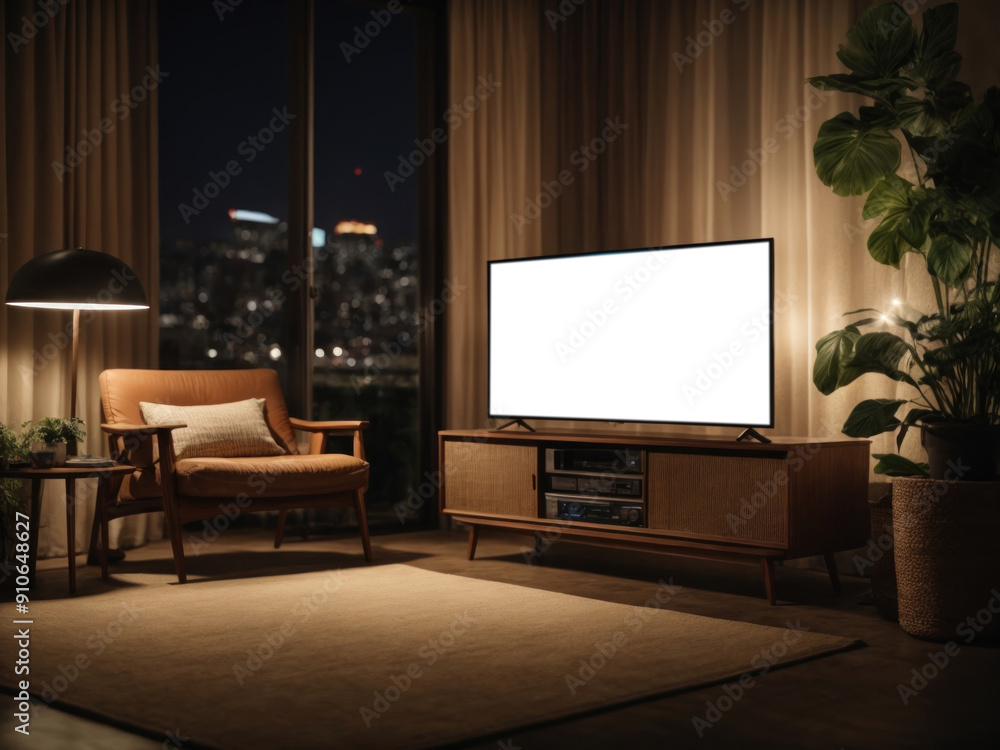 Tv mockup in living room at night Tv mockup in living room at night