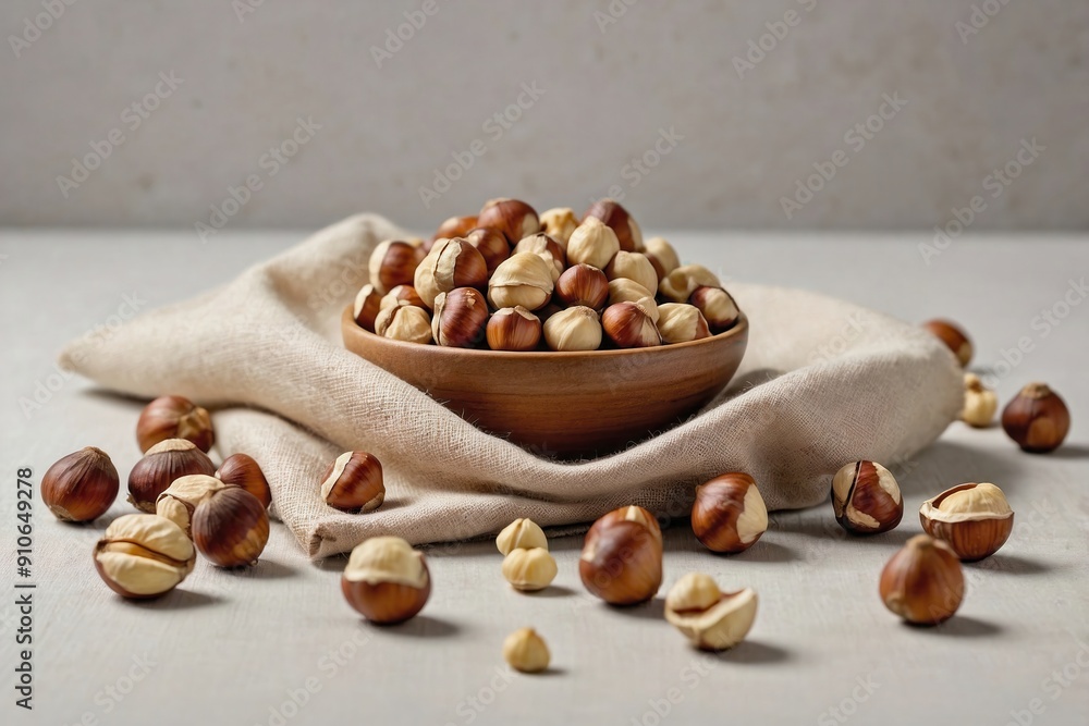 Minimalist Flat Lay with Hazelnuts and a Linen Napkin Minimalist Flat Lay with Hazelnuts and a Linen Napkin