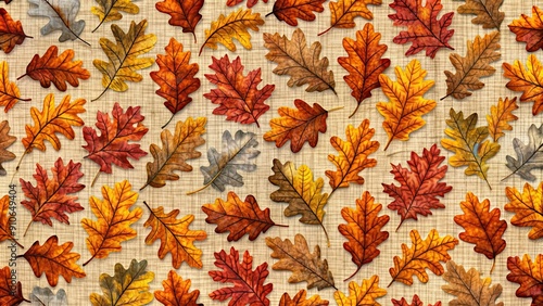 Wallpaper Mural Seamless fabric pattern of autumn oak leaves with rich colors and intricate textures, autumn, oak leaves Torontodigital.ca