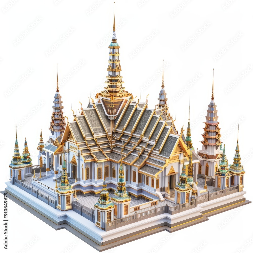 Obraz premium 3D Render, Low Poly style of grand palace, on isolated white background, Generative AI