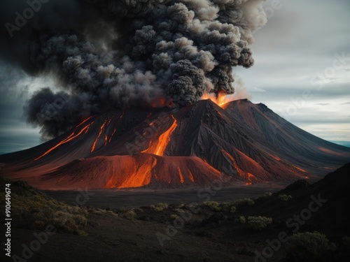 exploding volcano dark background