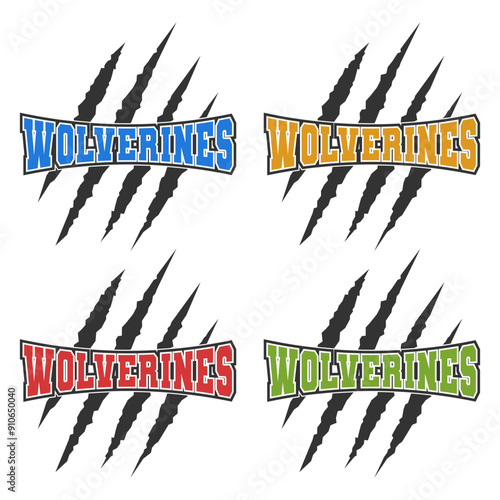 Wolverines sport mascot emblem animal scratch claw stripes spirit school team.