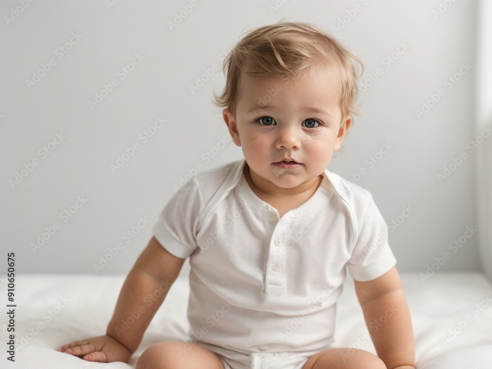 White baby boy bodysuit mockup on the white background White baby boy bodysuit mockup on the white background