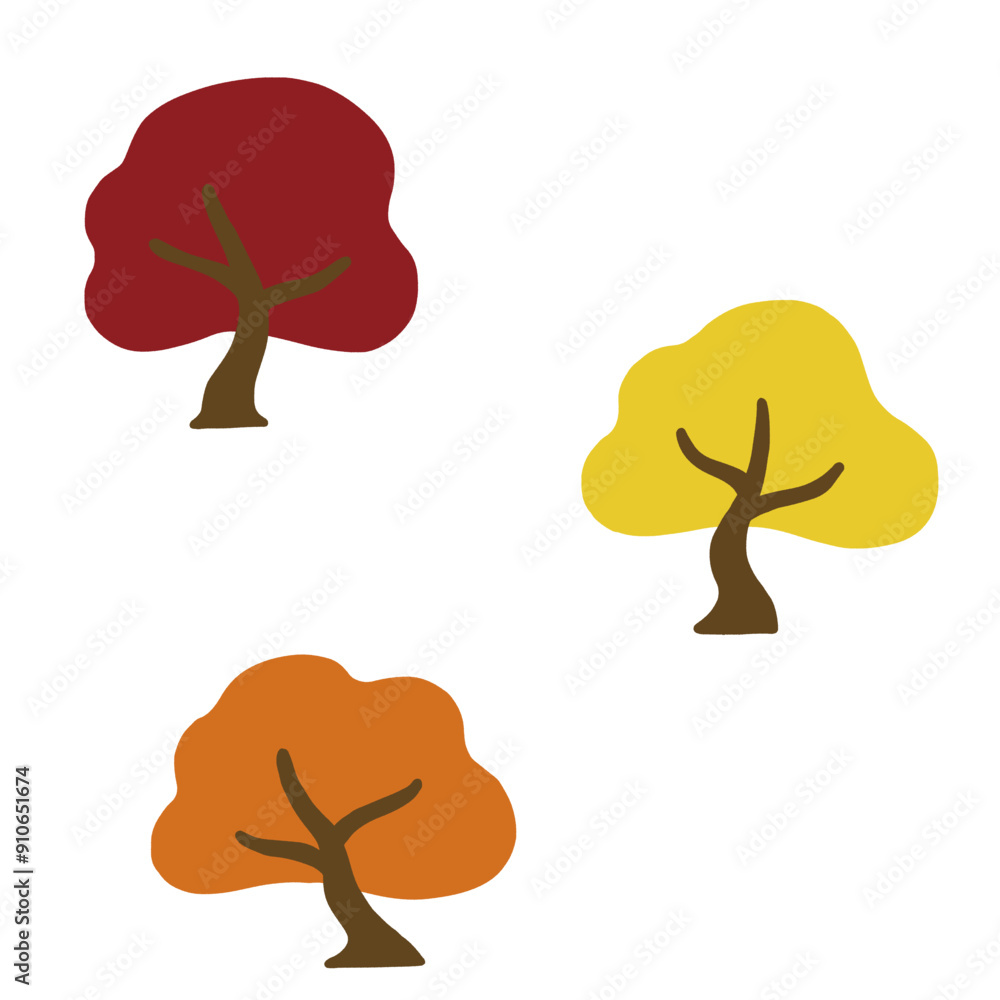 紅葉した木々のフラットなイラスト 紅葉した木々のフラットなイラスト