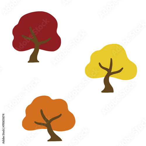 紅葉した木々のフラットなイラスト