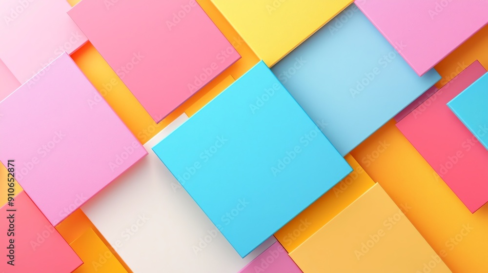 A vibrant arrangement of colored paper squares creates a playful and creative background, ideal for art and design projects. A vibrant arrangement of colored paper squares creates a playful and creative background, ideal for art and design projects.