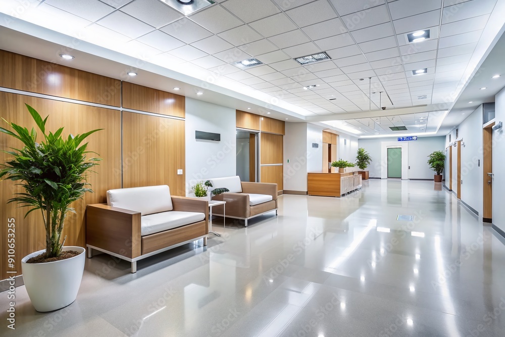 Sleek modern hospital interior with minimalist white walls, polished floors, and subtle wood accents, evoking a sense of serenity and professionalism. Sleek modern hospital interior with minimalist white walls, polished floors, and subtle wood accents, evoking a sense of serenity and professionalism.