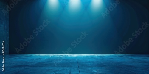 Studio Room, Floor and wall background, Blue Spotlight on Floor premium gradient Background for Display or Montage of Product Backdrop