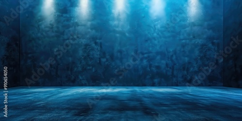 Studio Room, Floor and wall background, Blue Spotlight on Floor premium gradient Background for Display or Montage of Product Backdrop