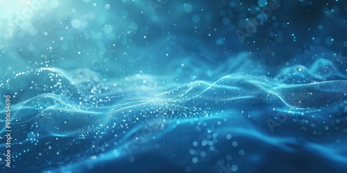 The scene starts with a hazy blue background. Gradually, several light dots appear, moving in smooth trajectories, coming together to form the outline