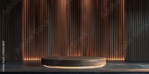 simple and minimal, rich and luxurious feel, wooden podium, ultrarealistic,