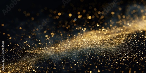 Elegant Gold Particles on Black Background - Minimalist gold particles subtly scattered on a deep black background, providing a sophisticated and luxurious backdrop with ample space for text.