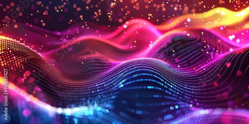 A vibrant 3D background with flowing dot lines and twinkling particles, forming a visually engaging and modern design.