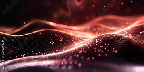 A sleek background with fluid, curved dotted lines and scattered glowing particles, creating an elegant and high-tech appearance.