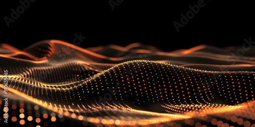 A modern backdrop featuring wavy lines made of glowing dots, with subtle, radiant particles enhancing the overall depth and movement.