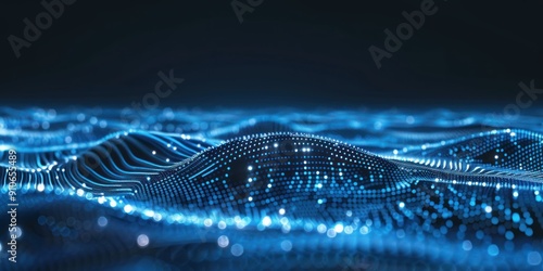 A modern backdrop featuring wavy lines made of glowing dots, with subtle, radiant particles enhancing the overall depth and movement.