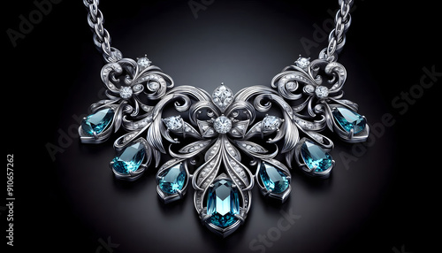 chic platinum necklace on black background