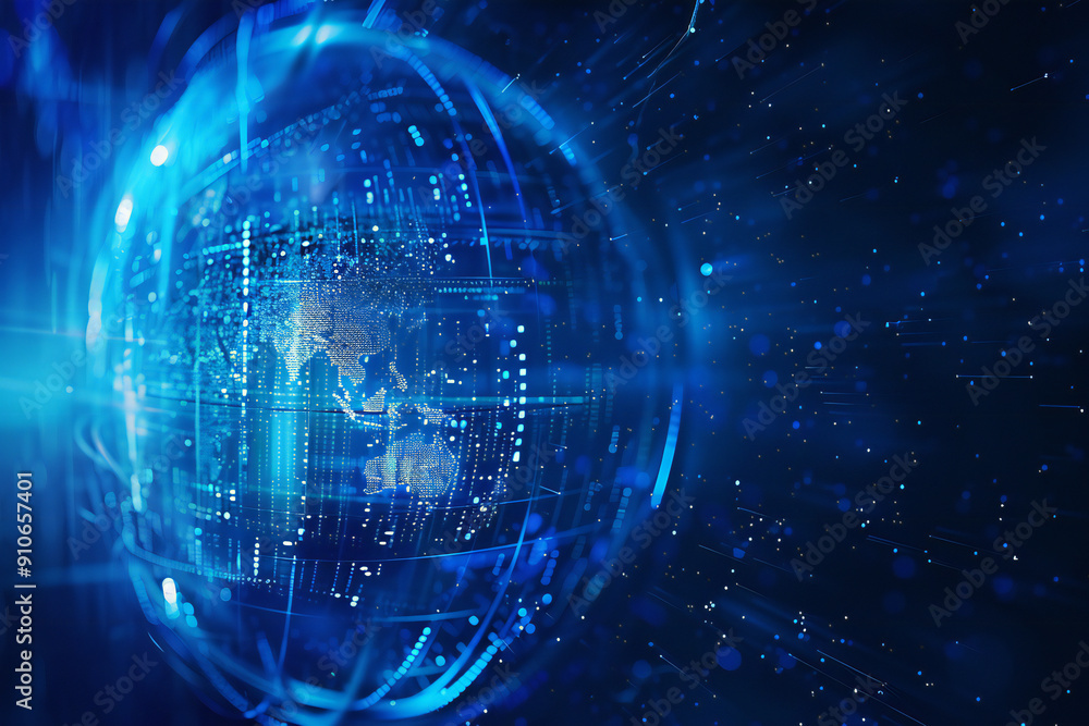Obraz premium Futuristic Blue Globe Representing Global Technology and Digital Network Design