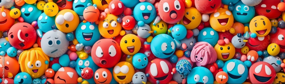 Vibrant assortment of emoji characters in an sharp photo, creating a lively backdrop for poster Vibrant assortment of emoji characters in an sharp photo, creating a lively backdrop for poster
