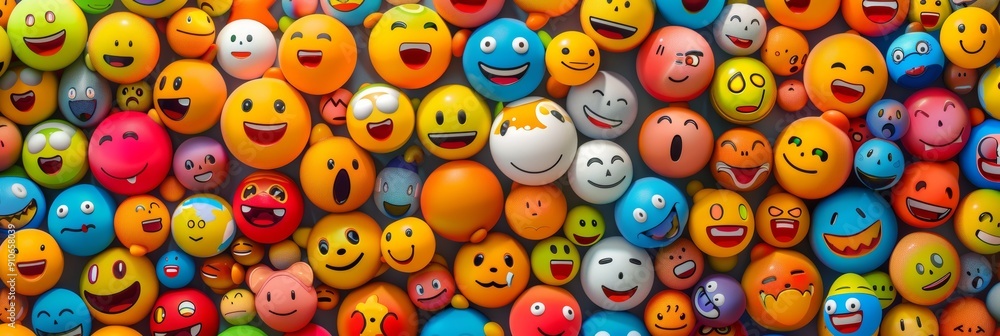 Vibrant assortment of emoji characters in an sharp photo, creating a lively backdrop for poster Vibrant assortment of emoji characters in an sharp photo, creating a lively backdrop for poster