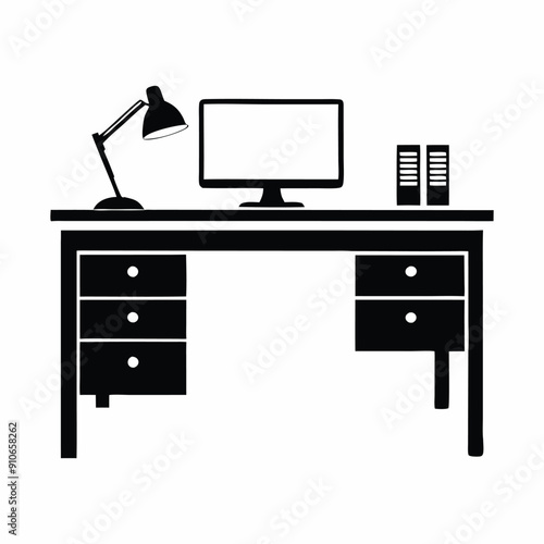office desk vector silhouette icon for design
