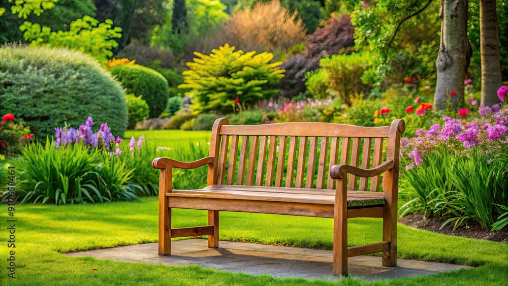 A peaceful wooden bench in a serene garden setting, Bench, Garden, Relaxation, Peaceful, Serene, Wooden, Outdoor, Nature, Seating A peaceful wooden bench in a serene garden setting, Bench, Garden, Relaxation, Peaceful, Serene, Wooden, Outdoor, Nature, Seating