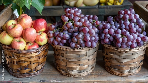 Freshly Picked Fruit in Wicker Baskets