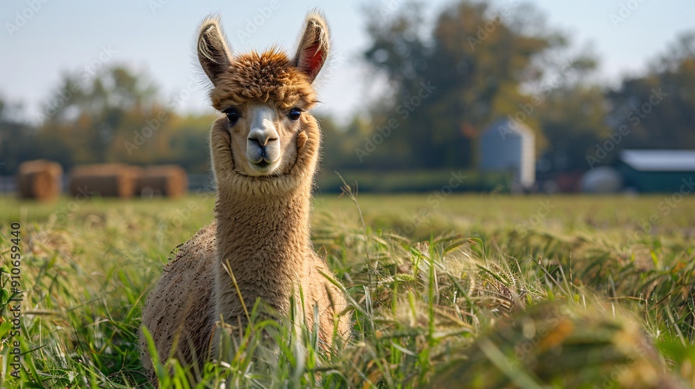 Fluffy llama standing in a field Fluffy llama standing in a field