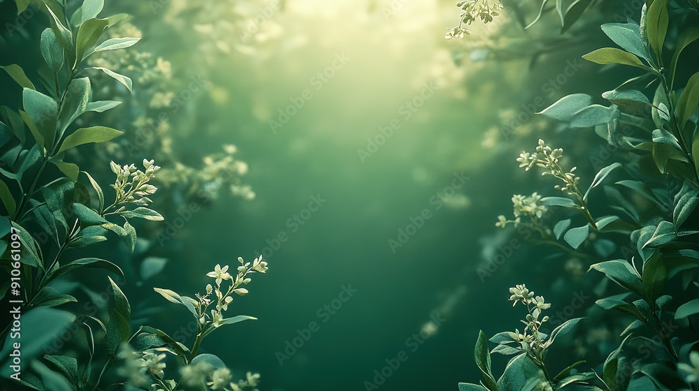 Lush Green Foliage with Delicate White Blossoms Lush Green Foliage with Delicate White Blossoms