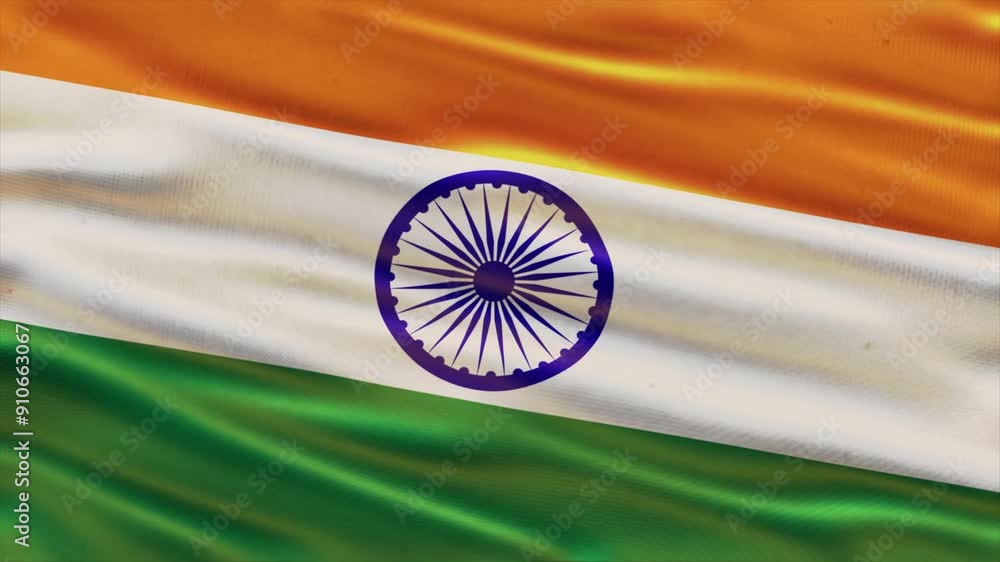 Realistic waving flag of india in 3d animation Seamless looping, detailed fabric texture 4k resolution motion graphic background