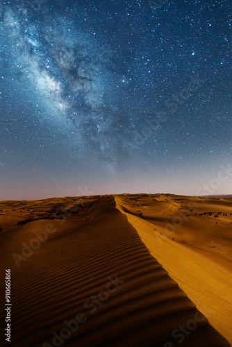 Milky way at night over the sand dune, Wahiba sands desert, Oman