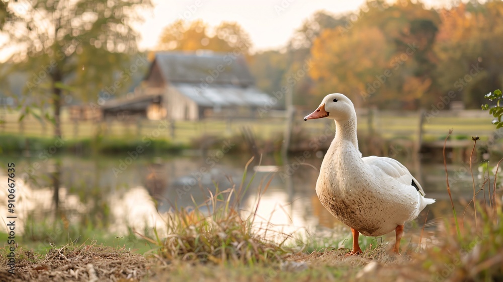 Duck by Pond with Rustic Barns Duck by Pond with Rustic Barns