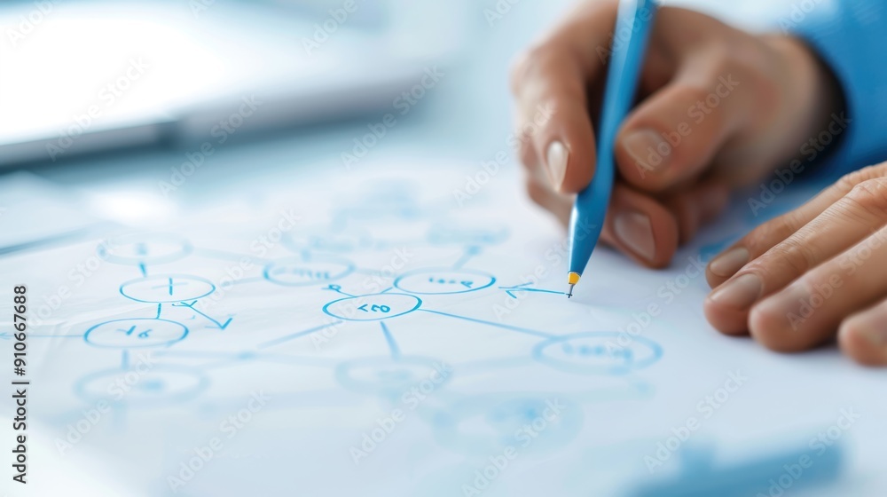 A close-up of a person drawing a concept map on paper, illustrating connections and ideas with a blue pen for brainstorming. A close-up of a person drawing a concept map on paper, illustrating connections and ideas with a blue pen for brainstorming.