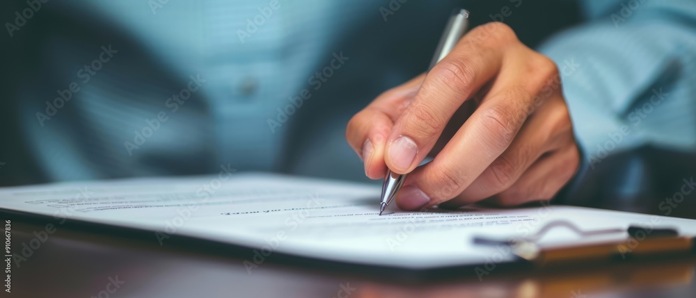 A close-up view of a hand holding a pen, writing on a document, symbolizing paperwork, business, and documentation. A close-up view of a hand holding a pen, writing on a document, symbolizing paperwork, business, and documentation.