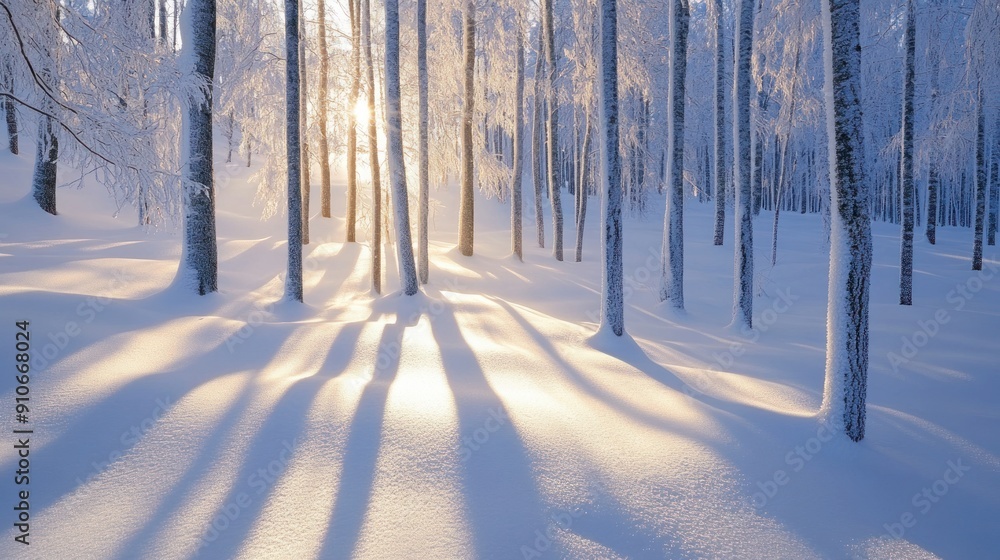 Sunbeams Through a Snowy Forest Sunbeams Through a Snowy Forest