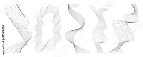 Hand drawn abstract blend line element vector set. Aesthetic contemporary stripe line art, wavy, curve in monochrome. Art form design for wall art, decoration, wallpaper.