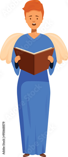 Male angel character wearing blue robe reading bible