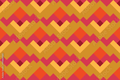 seamless geometric pattern in autumn colors. vibrant geometric zigzag pattern featuring bold and colorful shapes in shades of orange, red, and yellow, perfect for modern designs, fabric, textile