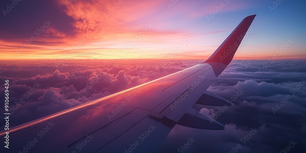 Airplane Wing and Sunset Cloudscape Airplane Wing and Sunset Cloudscape