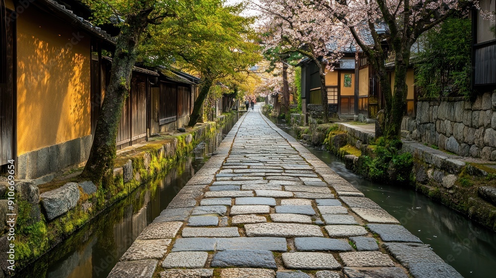 Cobblestone Path Through a Japanese Village Cobblestone Path Through a Japanese Village