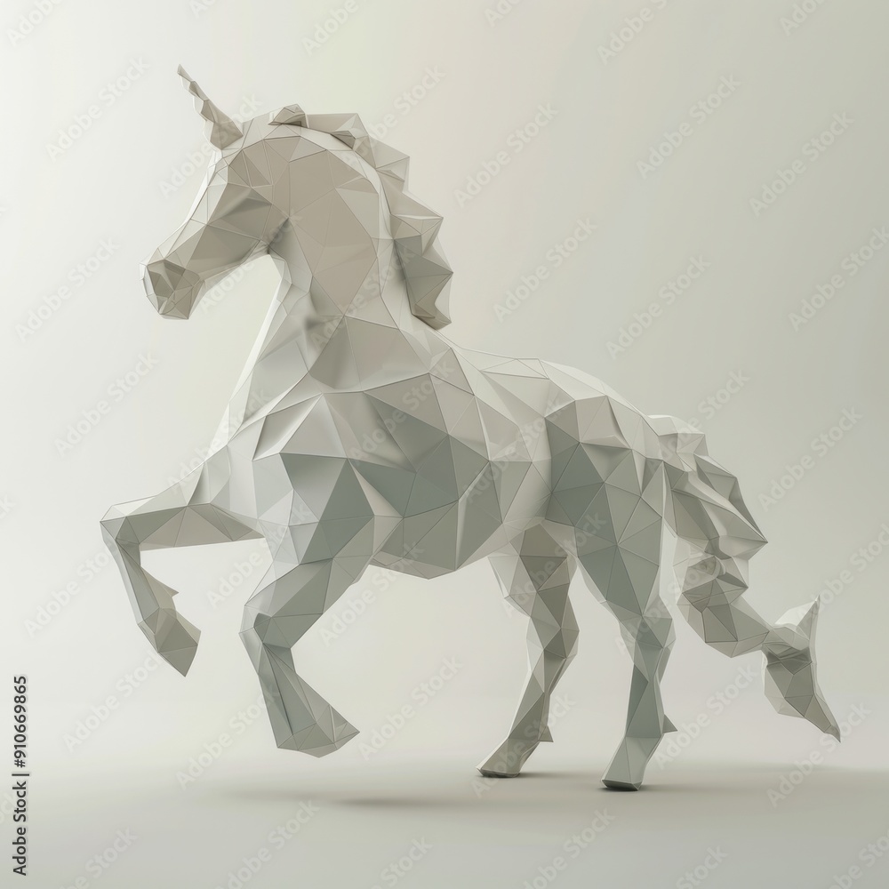 Obraz premium 3D Render, Low Poly style of a hippocampus with the body of a horse and fish tail, Generative AI