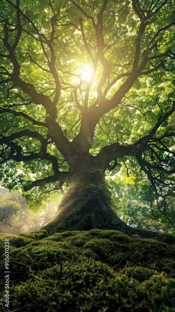 Fototapeta premium Beautiful big tree with shining sun light.